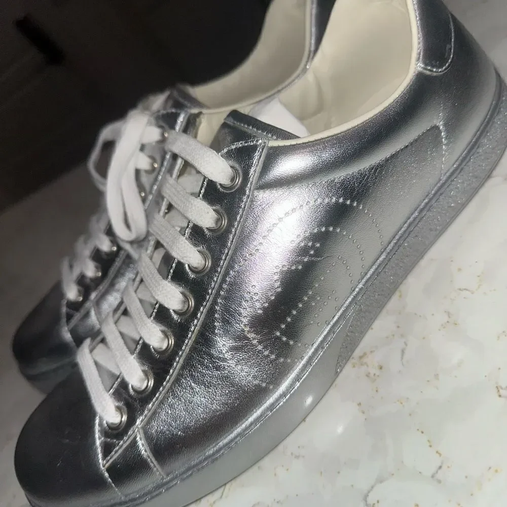 Gucci Ace Metallic Silver Men’s Shoes
